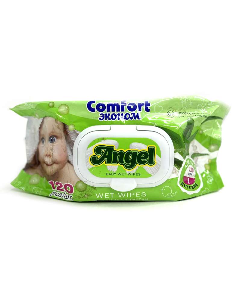 Angel - ენჯელი, სველი ხელსახოცი, საბავშვო, 120 ცალი