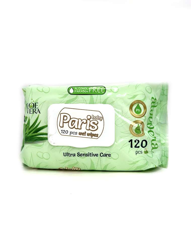 Paris - პარიზი, სველი ხელსახოცი, საბავშვო, ალოე, 120 ცალი