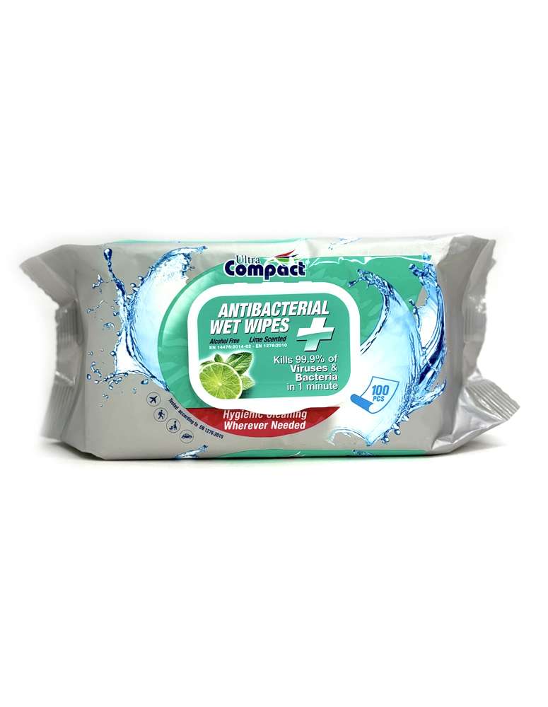 Compact - კომპაქტი, სველი ხელსახოცი, ანტიბაქტერიული, 100 ცალი