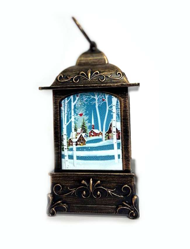 ნაძვის ხის დეკორი კოლბა / დათოვლილი სოფლის პეიზაჟით