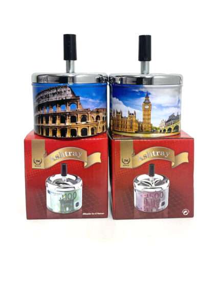 ლითონის საფერფლე "Bokai" (მსოფლიო ღირსშესანიშნაობების პრინტით)