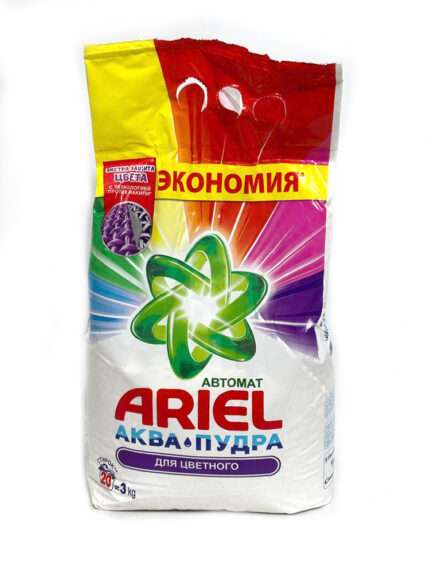Ariel Aqua Puder -სარეცხი ფხვნილი, ფერადი ტანსაცმლისთვის 3 კგ – ავტომატი