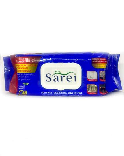 Sarei ზედაპირის საწმენდი სველი ხელსახოცები ძმრით და სოდით, Extra Large, 100 ცალი