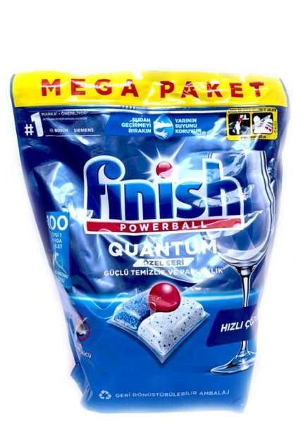 Finish Powerball Quantum ჭურჭლის სარეცხი მანქანის კაფსულები Mega Paket (100 ტაბლეტი)